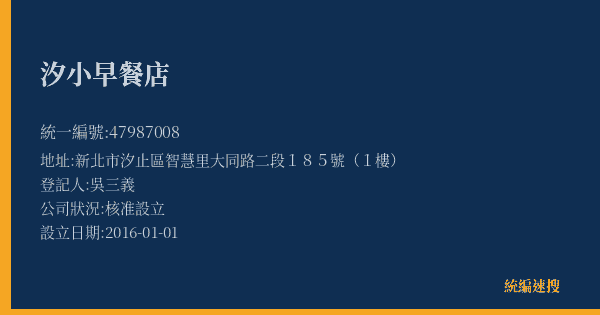 汐小早餐店的照片-統編 47987008(新北市) 公司登記資料與營業項目詳細圖表