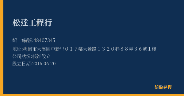 松達工程行的照片-統編 48407345(桃園市) 公司登記資料與營業項目詳細圖表