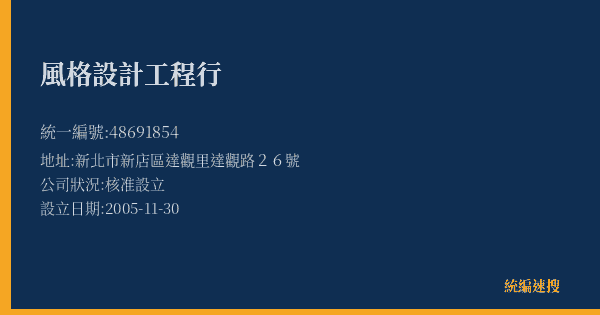 風格設計工程行的照片-統編 48691854(新北市) 公司登記資料與營業項目詳細圖表