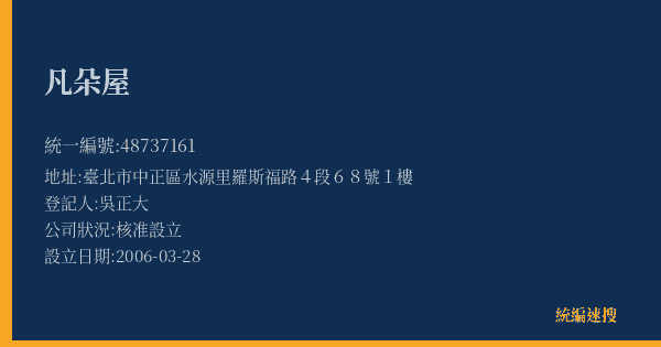 凡朵屋的照片-統編 48737161(臺北市) 公司登記資料與營業項目詳細圖表