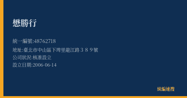 懋勝行的照片-統編 48762718(臺北市) 公司登記資料與營業項目詳細圖表