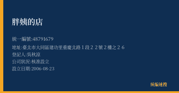 胖姨的店的照片-統編 48791679(臺北市) 公司登記資料與營業項目詳細圖表
