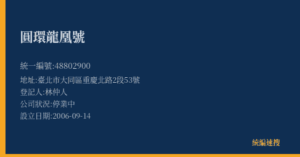 圓環龍凰號的照片-統編 48802900(臺北市) 公司登記資料與營業項目詳細圖表