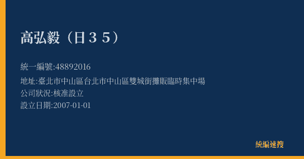 高弘毅(日35)的照片-統編 48892016(臺北市) 公司登記資料與營業項目詳細圖表