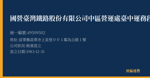國營臺灣鐵路股份有限公司中區營運處臺中運務段苗栗站的照片-統編 49509502(苗栗縣) 公司登記資料與營業項目詳細圖表