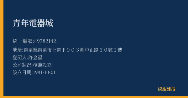 青年電器城的照片-統編 49782142(苗栗縣) 公司登記資料與營業項目詳細圖表