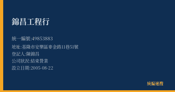 錦昌工程行的照片-統編 49853883(基隆市) 公司登記資料與營業項目詳細圖表