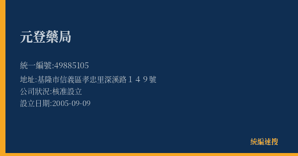 元登藥局的照片-統編 49885105(基隆市) 公司登記資料與營業項目詳細圖表