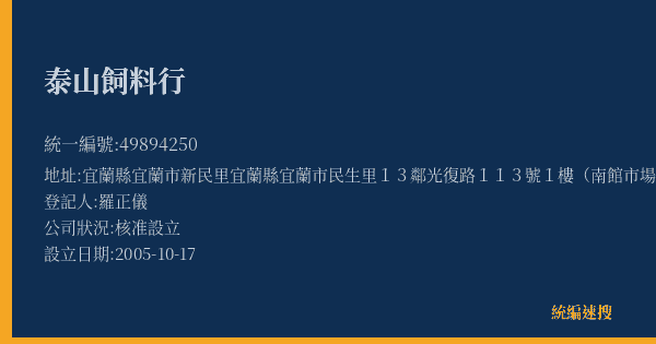 泰山飼料行的照片-統編 49894250(宜蘭縣) 公司登記資料與營業項目詳細圖表