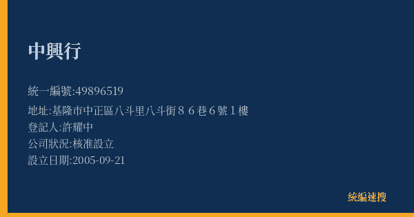 中興行的照片-統編 49896519(基隆市) 公司登記資料與營業項目詳細圖表
