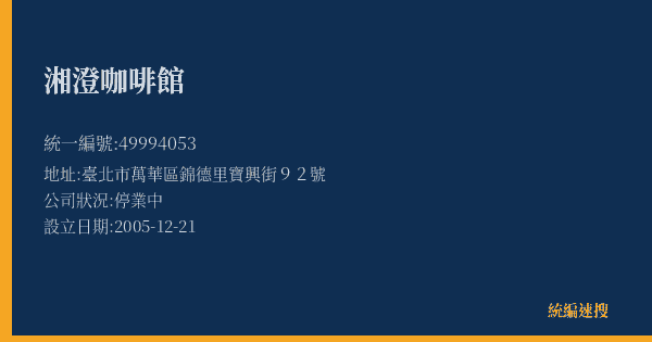 湘澄咖啡館的照片-統編 49994053(臺北市) 公司登記資料與營業項目詳細圖表