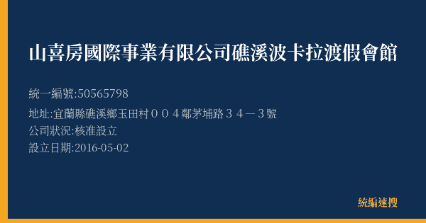 山喜房國際事業有限公司礁溪波卡拉渡假會館的照片-統編 50565798(宜蘭縣) 公司登記資料與營業項目詳細圖表
