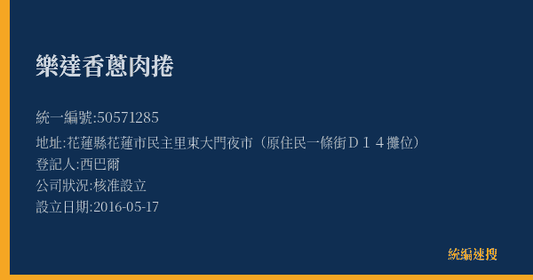 樂達香蔥肉捲的照片-統編 50571285(花蓮縣) 公司登記資料與營業項目詳細圖表