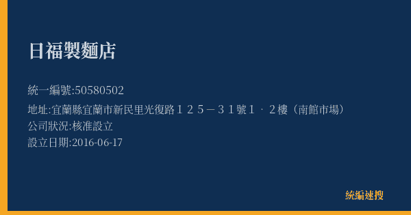 日福製麵店的照片-統編 50580502(宜蘭縣) 公司登記資料與營業項目詳細圖表