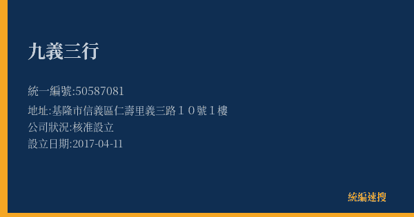 九義三行的照片-統編 50587081(基隆市) 公司登記資料與營業項目詳細圖表