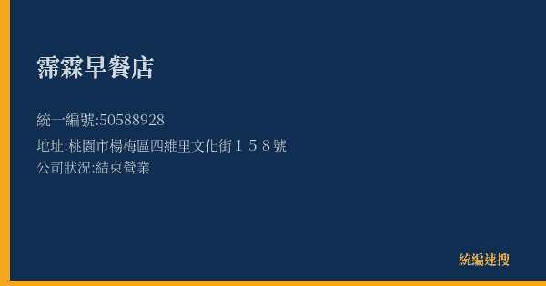 霈霖早餐店的照片-統編 50588928(桃園市) 公司登記資料與營業項目詳細圖表