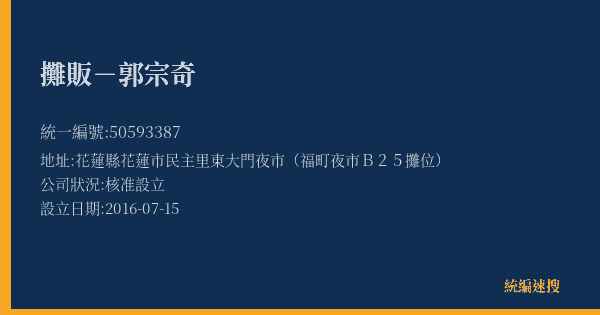 攤販-郭宗奇的照片-統編 50593387(花蓮縣) 公司登記資料與營業項目詳細圖表