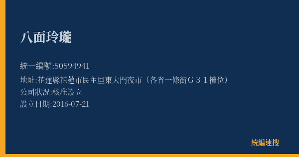 八面玲瓏的照片-統編 50594941(花蓮縣) 公司登記資料與營業項目詳細圖表