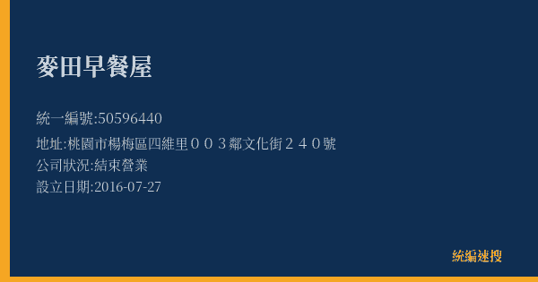 麥田早餐屋的照片-統編 50596440(桃園市) 公司登記資料與營業項目詳細圖表