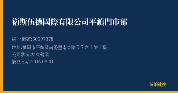 衛斯伍德國際有限公司平鎮門市部的照片-統編 50597378(桃園市) 公司登記資料與營業項目詳細圖表