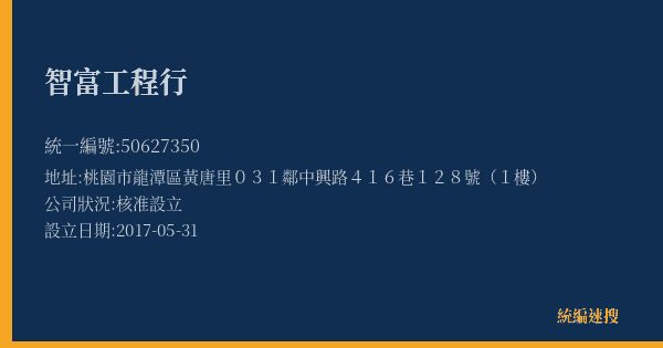 智富工程行的照片-統編 50627350(桃園市) 公司登記資料與營業項目詳細圖表