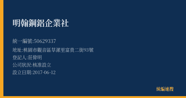 明翰鋼鋁企業社的照片-統編 50629337(桃園市) 公司登記資料與營業項目詳細圖表