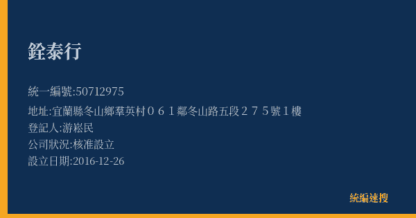 銓泰行的照片-統編 50712975(宜蘭縣) 公司登記資料與營業項目詳細圖表