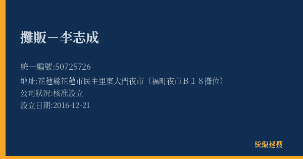 攤販-李志成的照片-統編 50725726(花蓮縣) 公司登記資料與營業項目詳細圖表