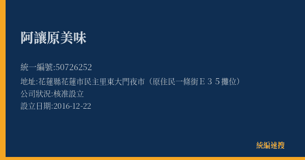 阿讓原美味的照片-統編 50726252(花蓮縣) 公司登記資料與營業項目詳細圖表