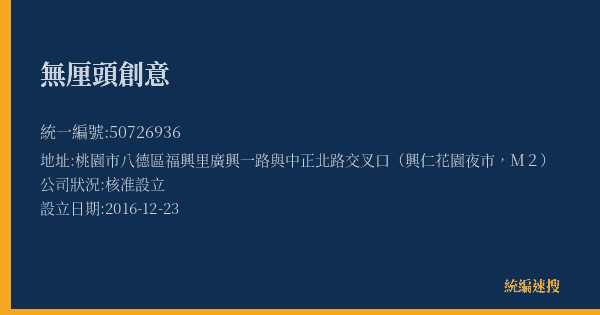 無厘頭創意的照片-統編 50726936(桃園市) 公司登記資料與營業項目詳細圖表