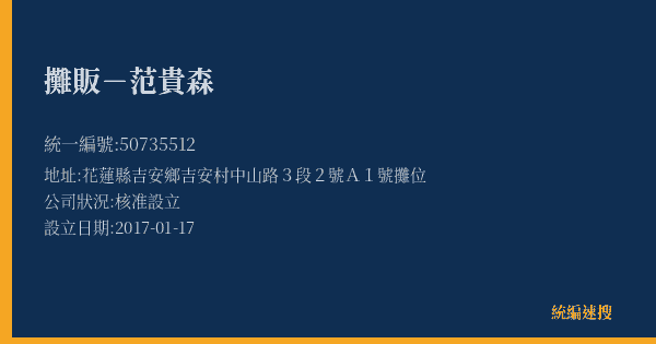 攤販-范貴森的照片-統編 50735512(花蓮縣) 公司登記資料與營業項目詳細圖表