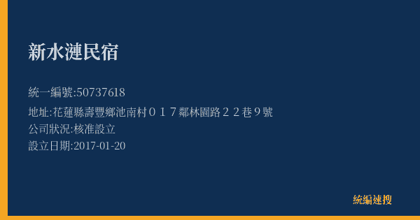 新水漣民宿的照片-統編 50737618(花蓮縣) 公司登記資料與營業項目詳細圖表