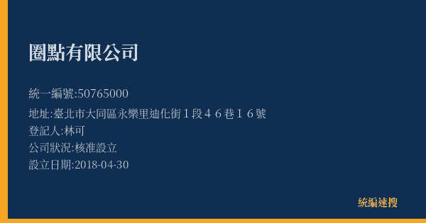 圈點有限公司的照片-統編 50765000(臺北市) 公司登記資料與營業項目詳細圖表