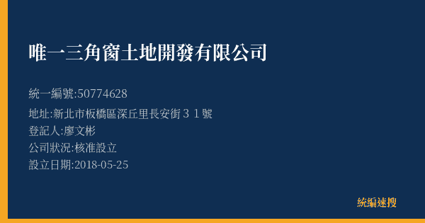 唯一三角窗土地開發有限公司的照片-統編 50774628(新北市) 公司登記資料與營業項目詳細圖表
