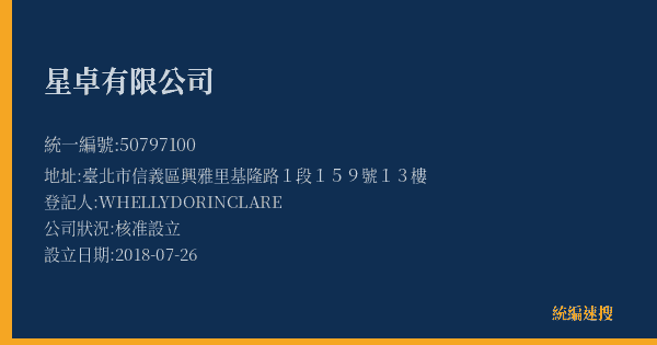 星卓有限公司的照片-統編 50797100(臺北市) 公司登記資料與營業項目詳細圖表