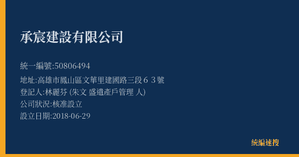 承宸建設有限公司的照片-統編 50806494(高雄市) 公司登記資料與營業項目詳細圖表