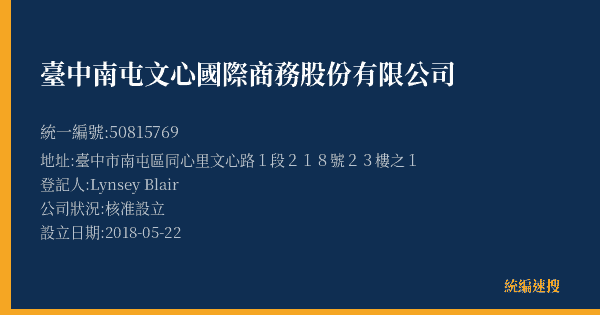 臺中南屯文心國際商務股份有限公司的照片-統編 50815769(臺中市) 公司登記資料與營業項目詳細圖表