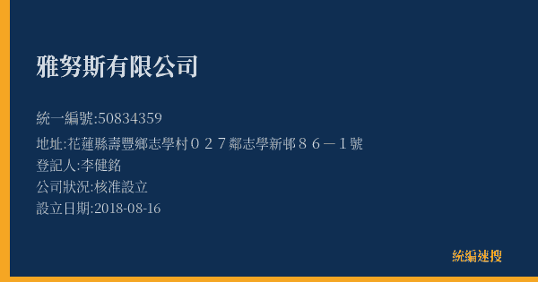 雅努斯有限公司的照片-統編 50834359(花蓮縣) 公司登記資料與營業項目詳細圖表
