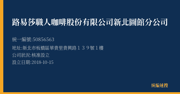 路易莎職人咖啡股份有限公司新北圖館分公司的照片-統編 50856563(新北市) 公司登記資料與營業項目詳細圖表