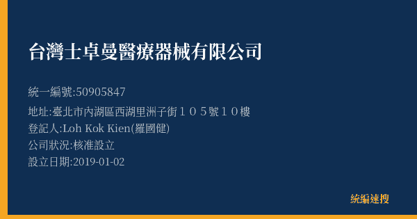 台灣士卓曼醫療器械有限公司的照片-統編 50905847(臺北市) 公司登記資料與營業項目詳細圖表