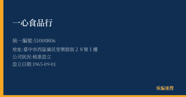 一心食品行的照片-統編 51000806(臺中市) 公司登記資料與營業項目詳細圖表