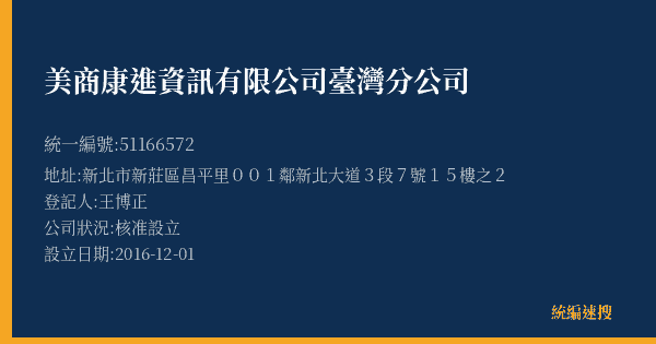 美商康進資訊有限公司臺灣分公司的照片-統編 51166572(新北市) 公司登記資料與營業項目詳細圖表