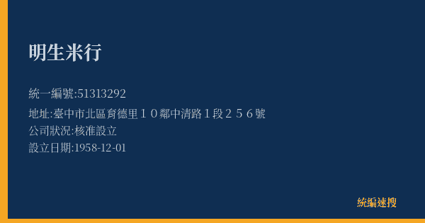 明生米行的照片-統編 51313292(臺中市) 公司登記資料與營業項目詳細圖表