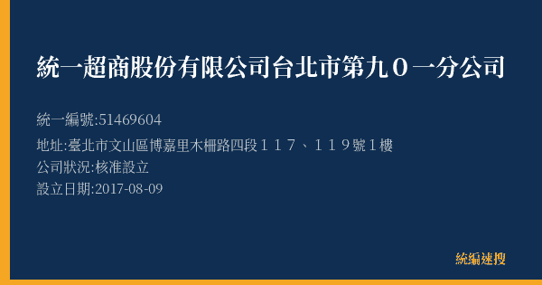 統一超商股份有限公司台北市第九0一分公司的照片-統編 51469604(臺北市) 公司登記資料與營業項目詳細圖表