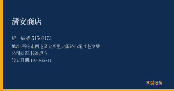 清安商店的照片-統編 51569173(臺中市) 公司登記資料與營業項目詳細圖表