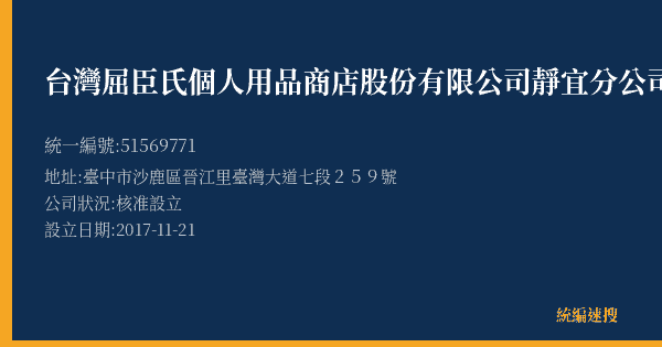 台灣屈臣氏個人用品商店股份有限公司靜宜分公司的照片-統編 51569771(臺中市) 公司登記資料與營業項目詳細圖表