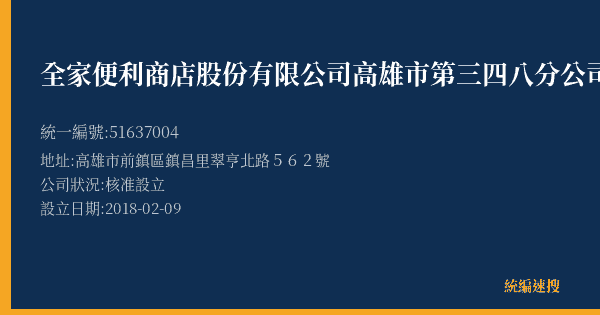 全家便利商店股份有限公司高雄市第三四八分公司的照片-統編 51637004(高雄市) 公司登記資料與營業項目詳細圖表