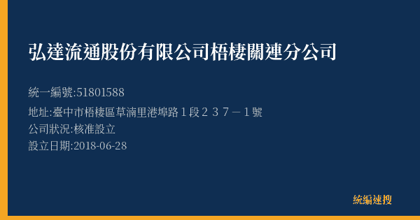 弘達流通股份有限公司梧棲關連分公司的照片-統編 51801588(臺中市) 公司登記資料與營業項目詳細圖表