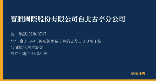 寶雅國際股份有限公司台北古亭分公司的照片-統編 51860707(臺北市) 公司登記資料與營業項目詳細圖表