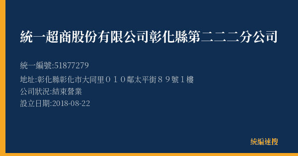 統一超商股份有限公司彰化縣第二二二分公司的照片-統編 51877279(彰化縣) 公司登記資料與營業項目詳細圖表